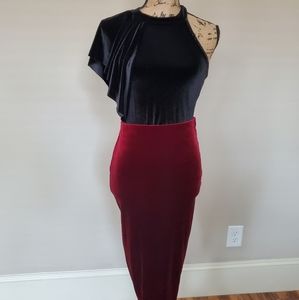 Velvet body suit and velvet skirt with back split